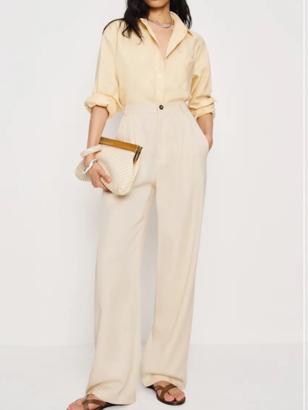 Reformation Mason Cream High-Rise Wide-Leg Pants sz 2 #EE